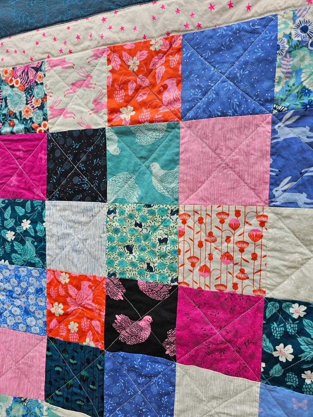 Handmade Patchwork Quilt: Ruby Star Society Fabrics Backyard, Baby Crib Size
